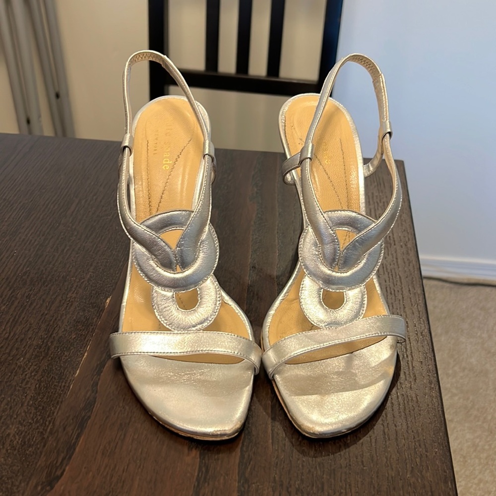 Kate Spade silver festive party heels 3.5” heel size 8 1/2